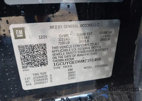 2021 Chevrolet Silverado 1500 4Wd Short Bed Ltz from USA, damaged, VIN 1GCUYGED6MZ191469